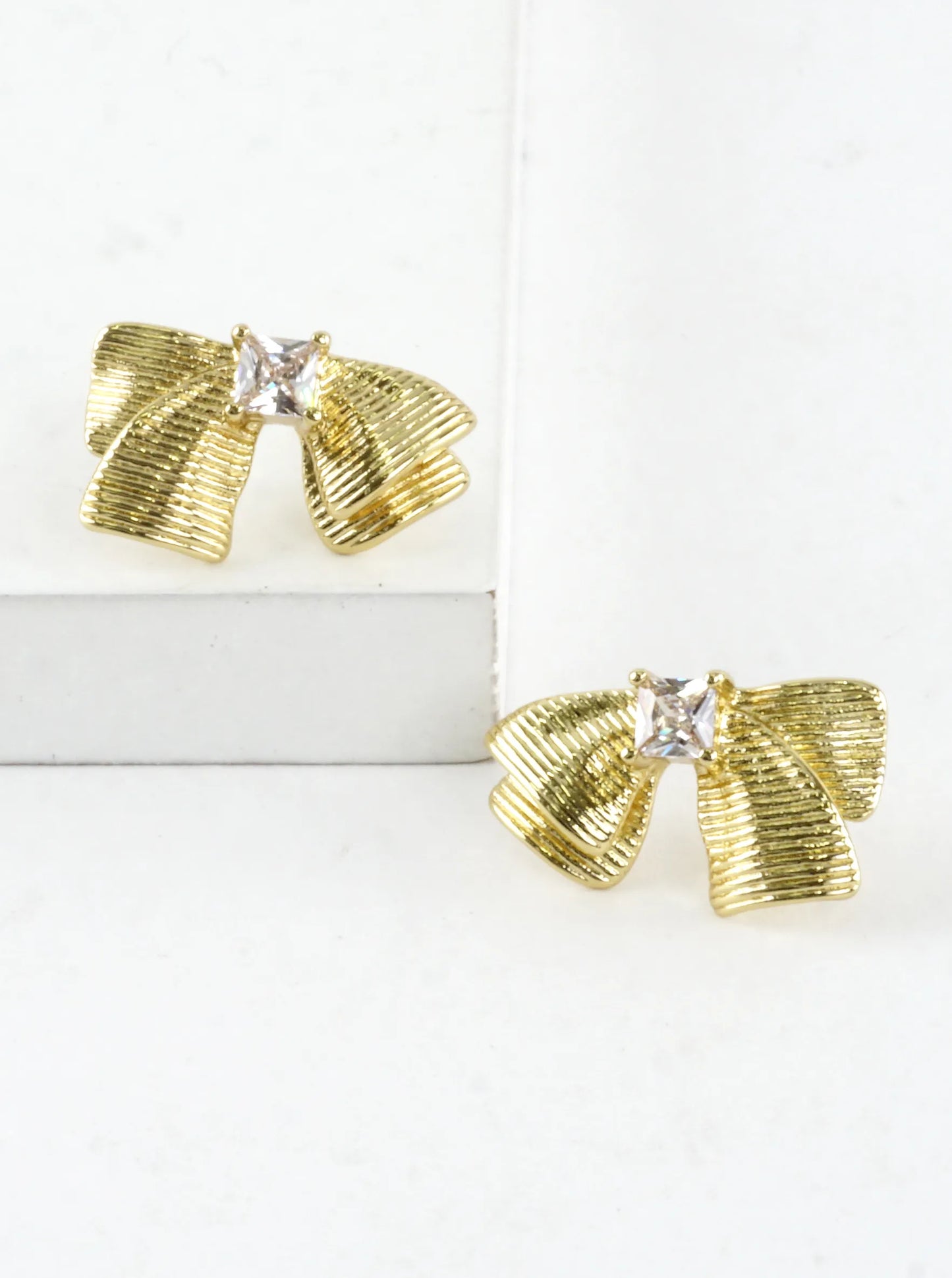 Textured Brass Ribbon Bow Stud Earrings