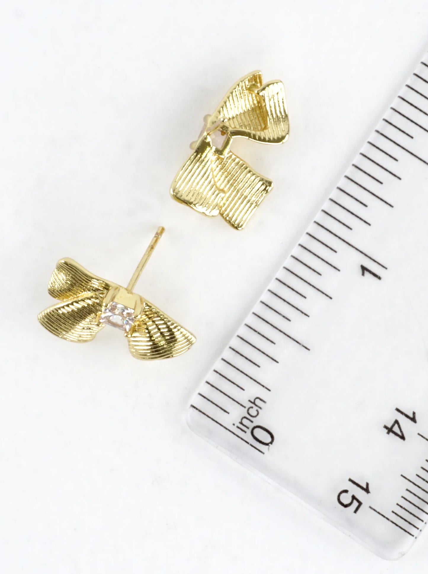 Textured Brass Ribbon Bow Stud Earrings