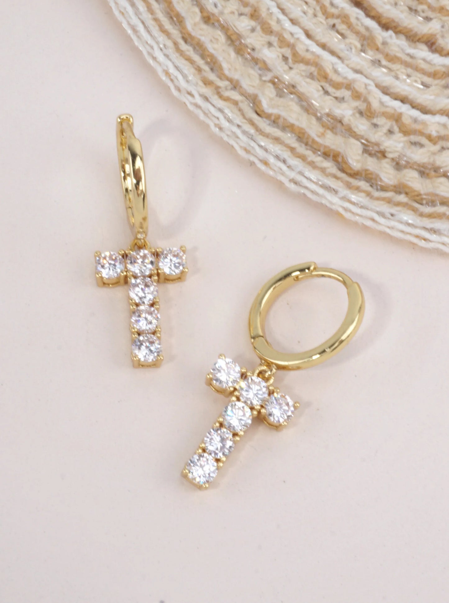T Letter Dangle Huggie Earrings