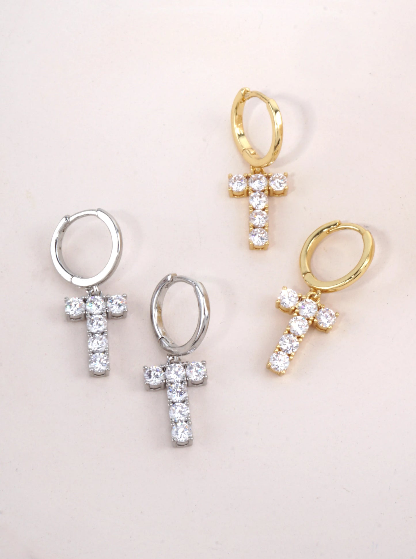 T Letter Dangle Huggie Earrings