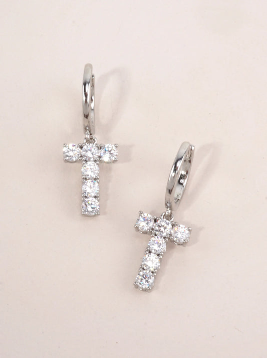 T Letter Dangle Huggie Earrings
