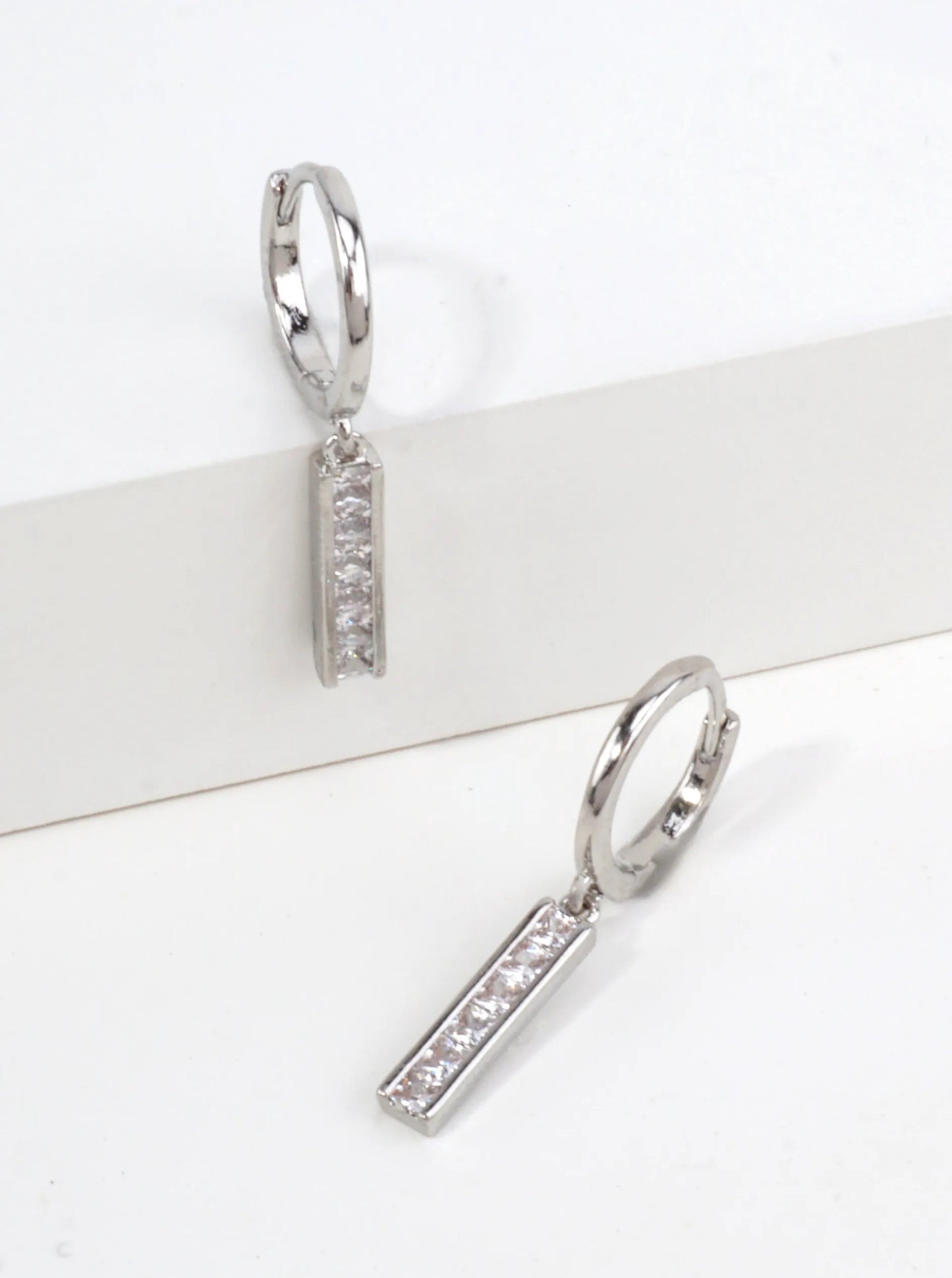 CZ Bar Dangle Huggie Earrings