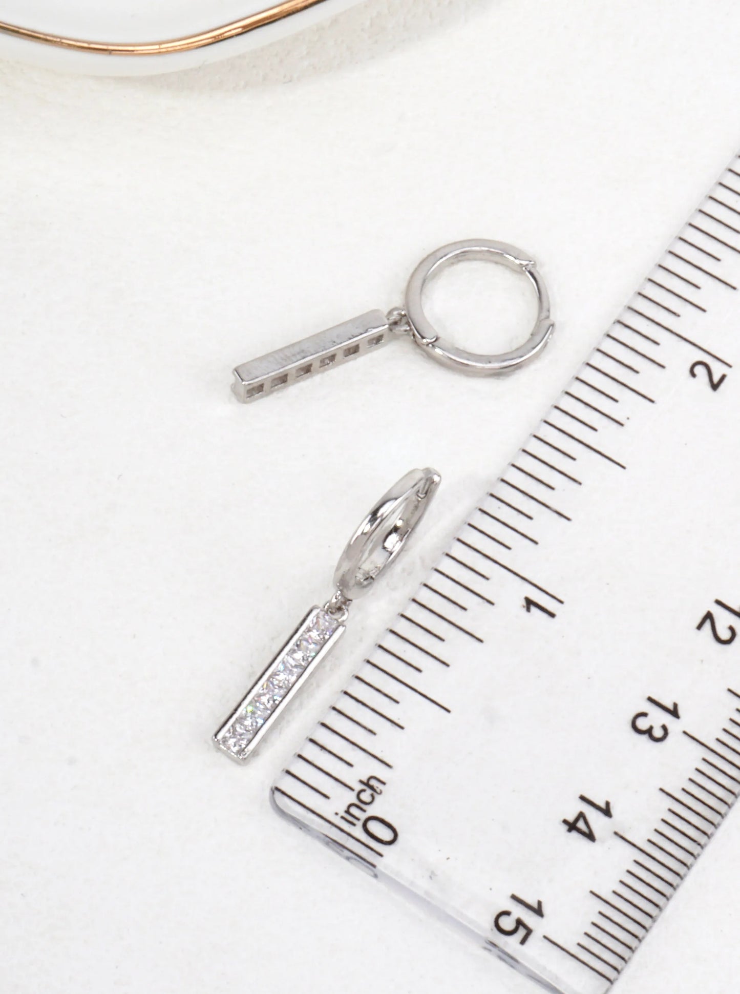 CZ Bar Dangle Huggie Earrings