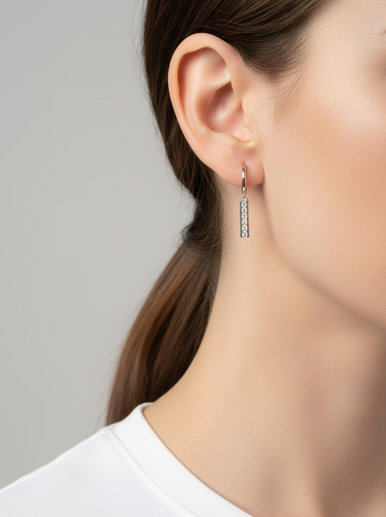 CZ Bar Dangle Huggie Earrings
