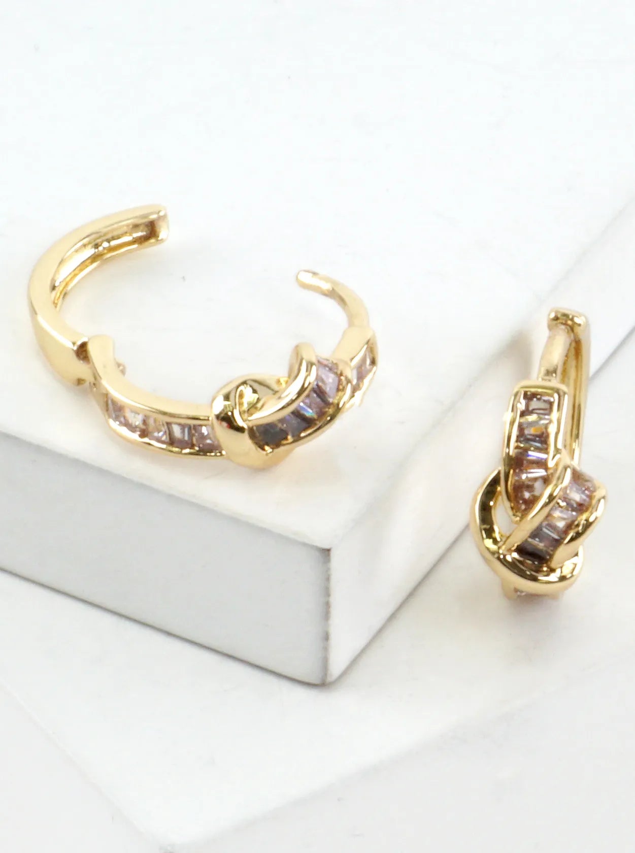 Sculptural Pave CZ Knots Huggie Hoop Earrings