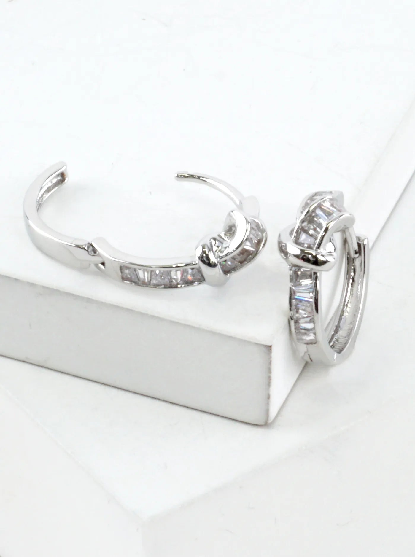 Sculptural Pave CZ Knots Huggie Hoop Earrings