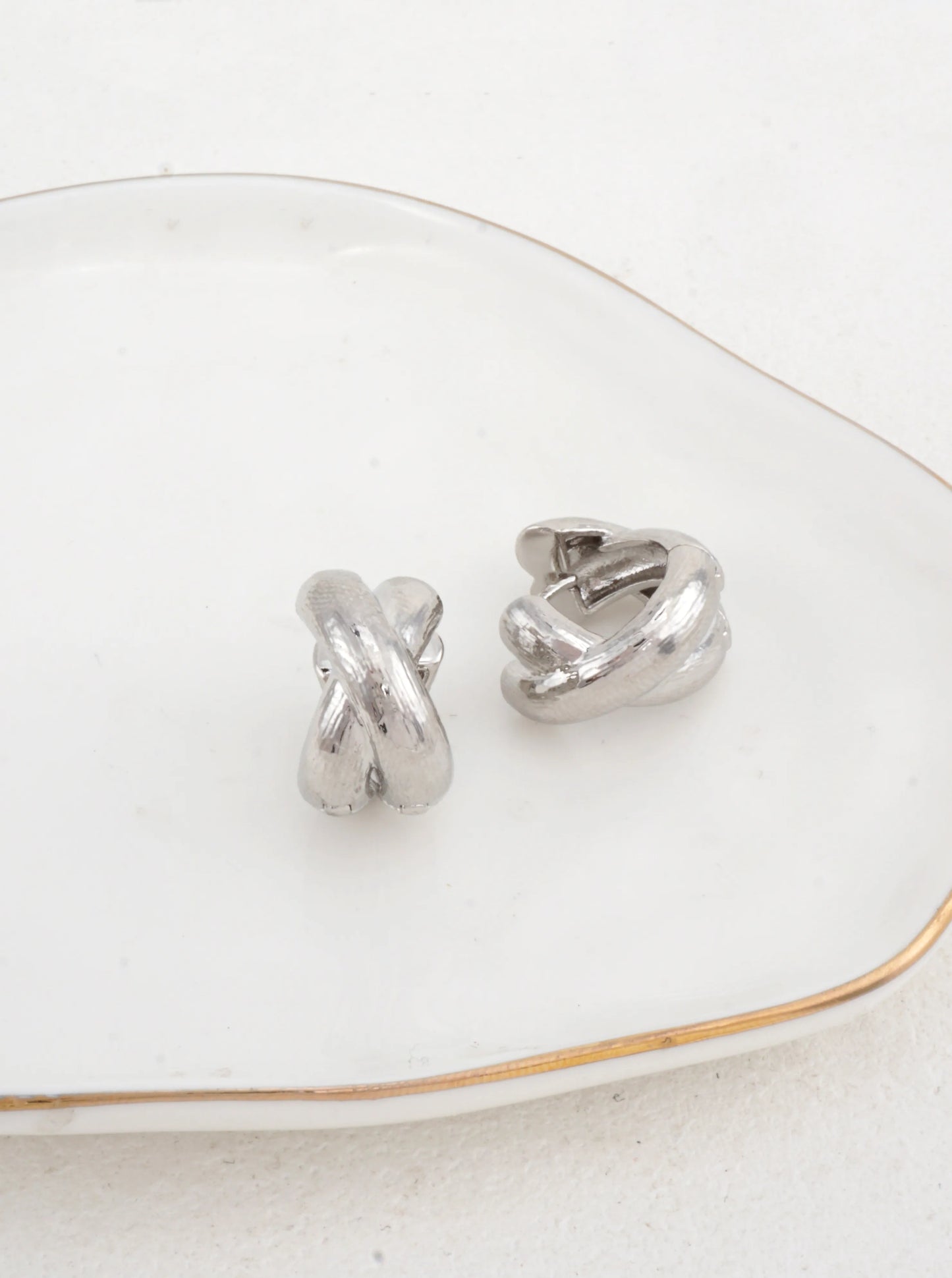 White Gold Dipped Chunky Cross Over Earrings