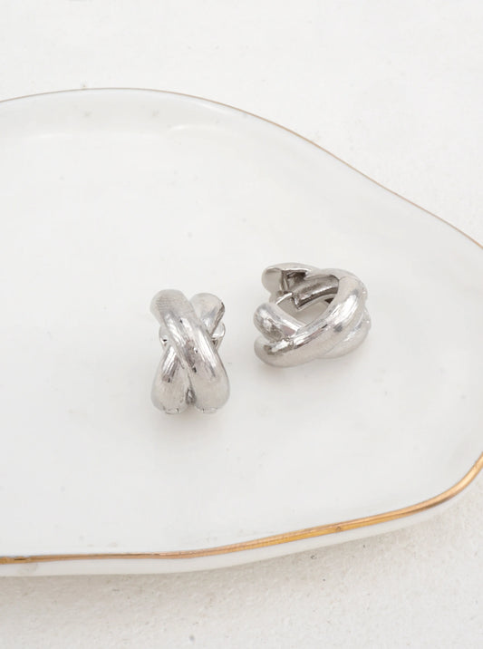White Gold Dipped Chunky Cross Over Earrings