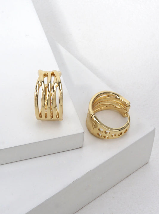 14K Gold-Dipped Filigree Huggie Earrings