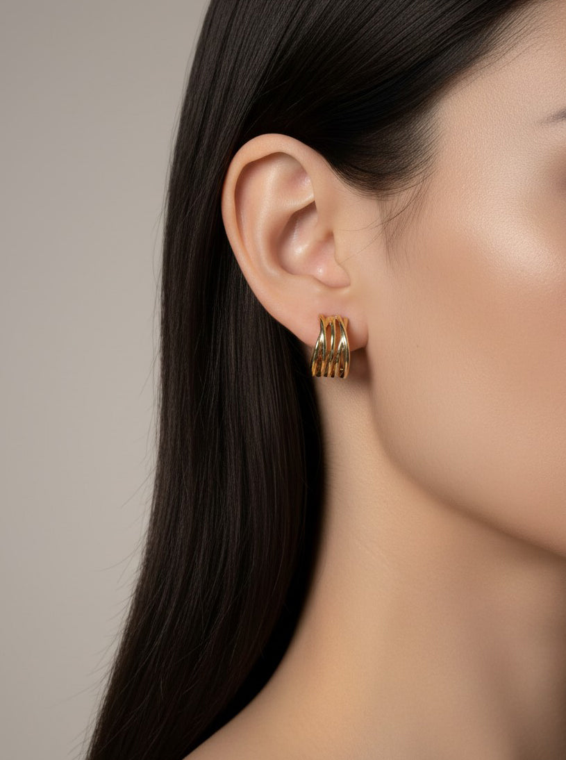 14K Gold-Dipped Filigree Huggie Earrings