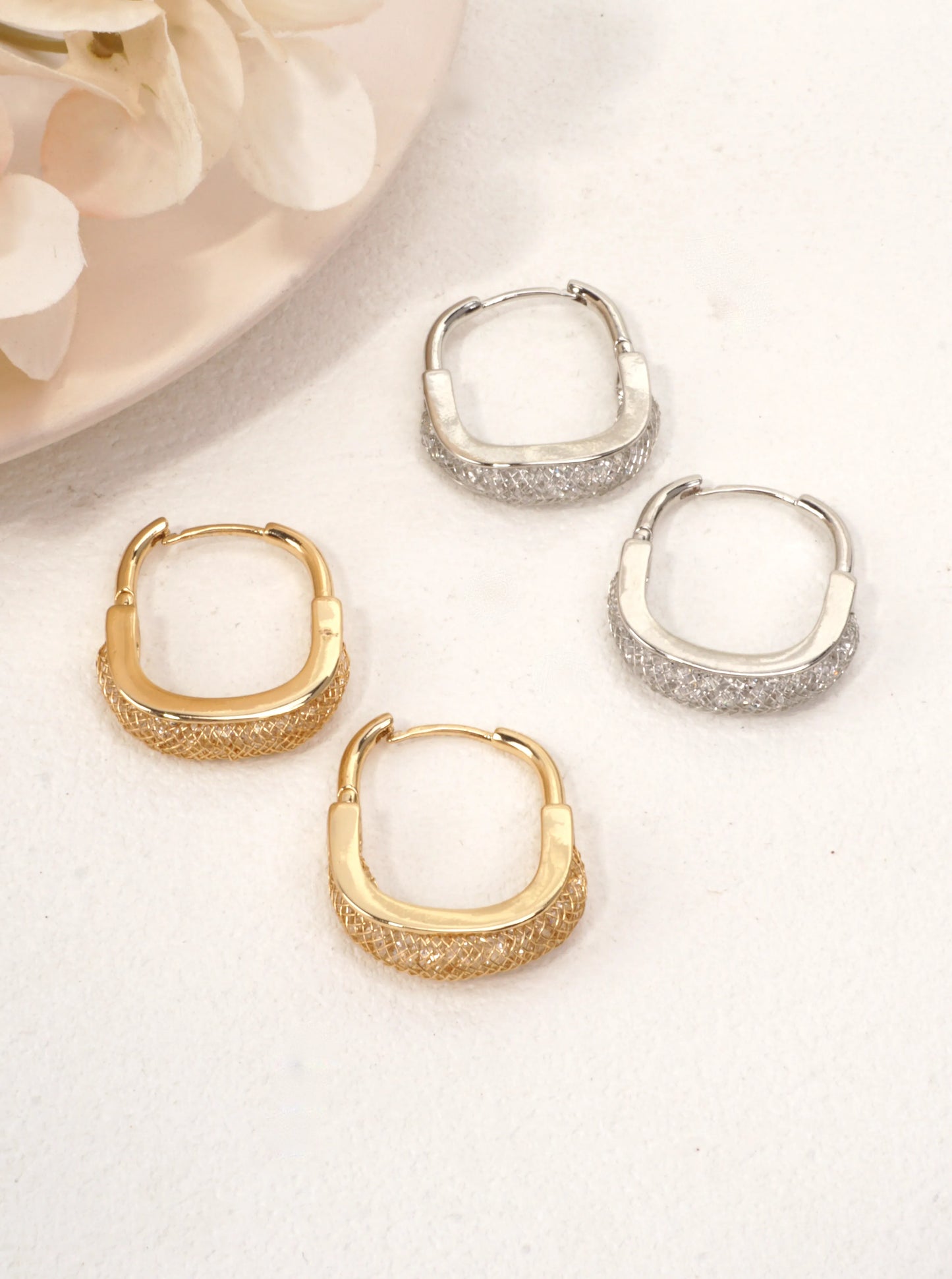 14K Gold-Dipped Filigree Square Hoop Earrings