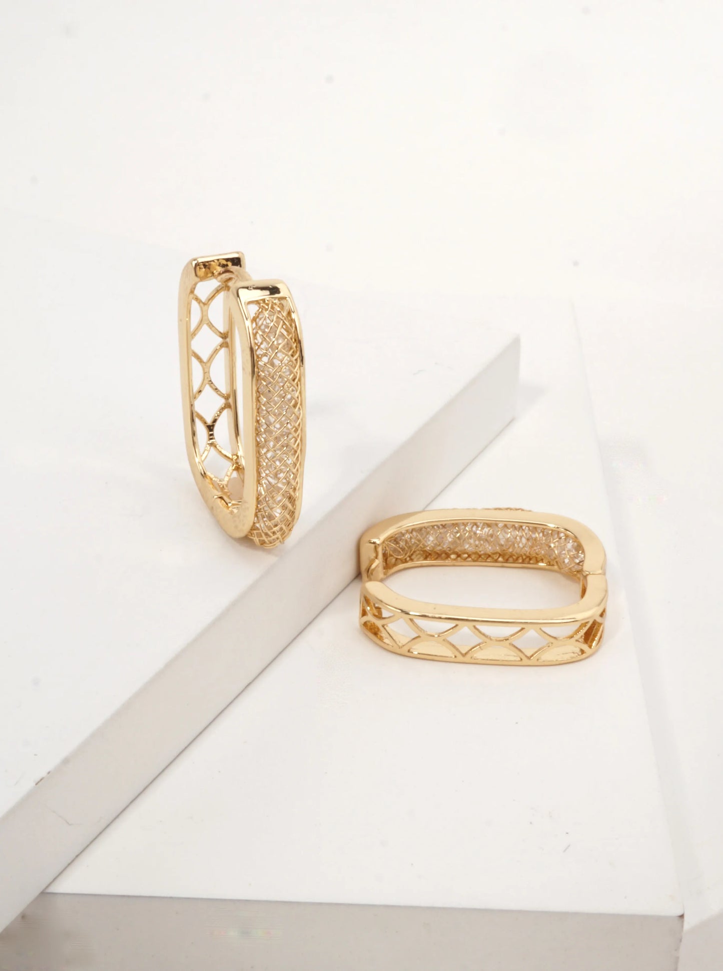 14K Gold-Dipped Openwork Rectangle Hoops