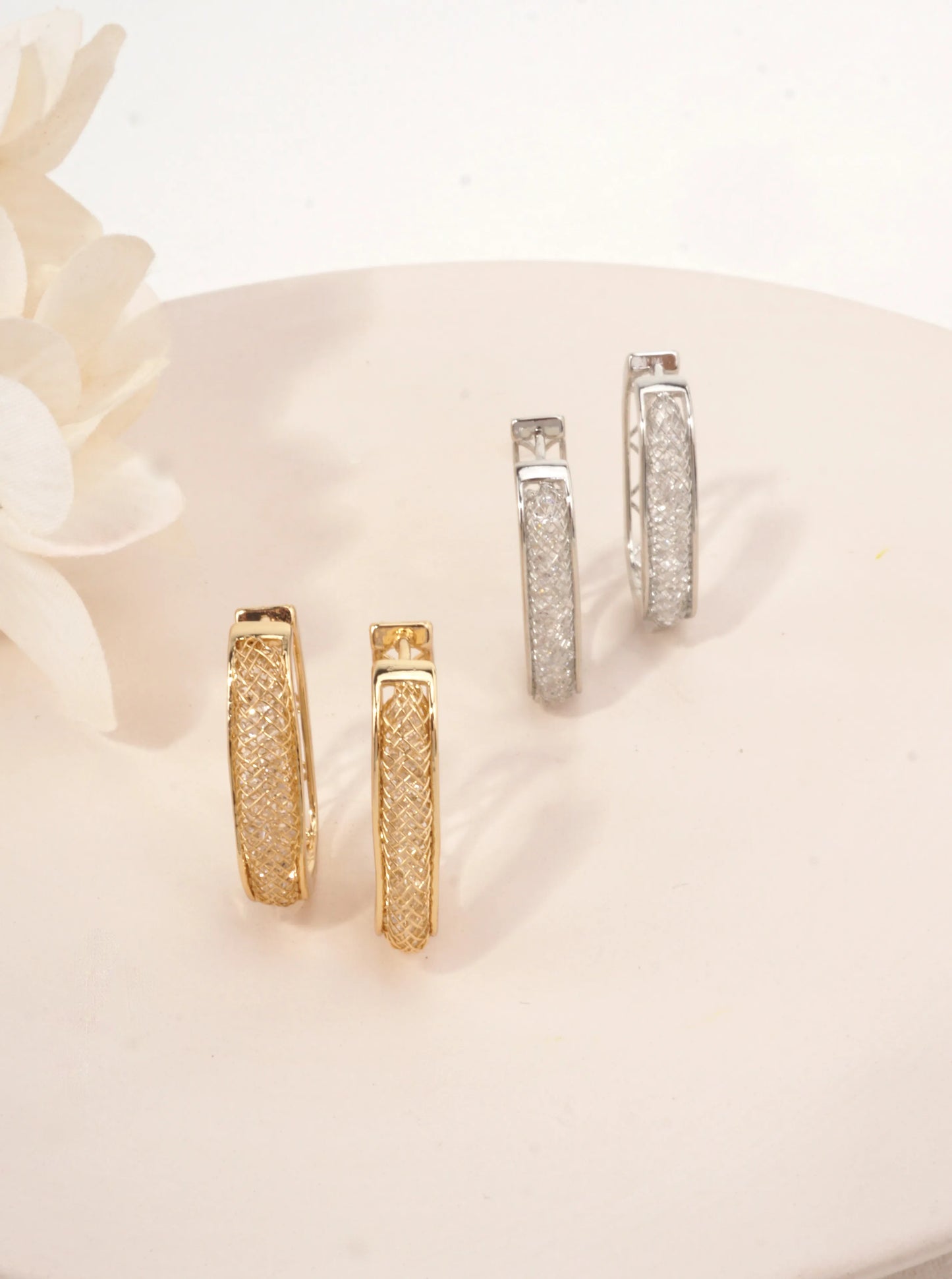 14K Gold-Dipped Openwork Rectangle Hoops
