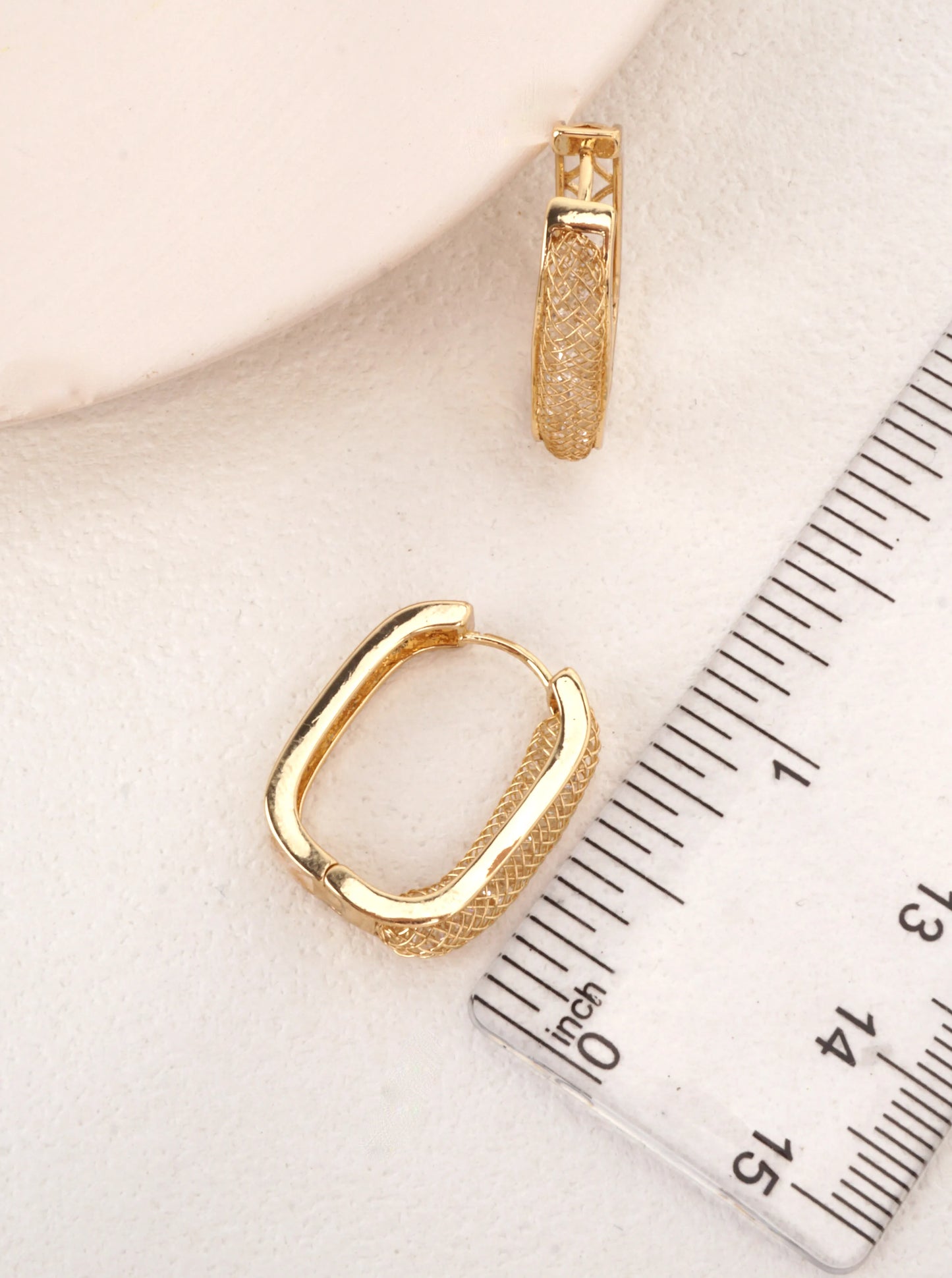 14K Gold-Dipped Openwork Rectangle Hoops