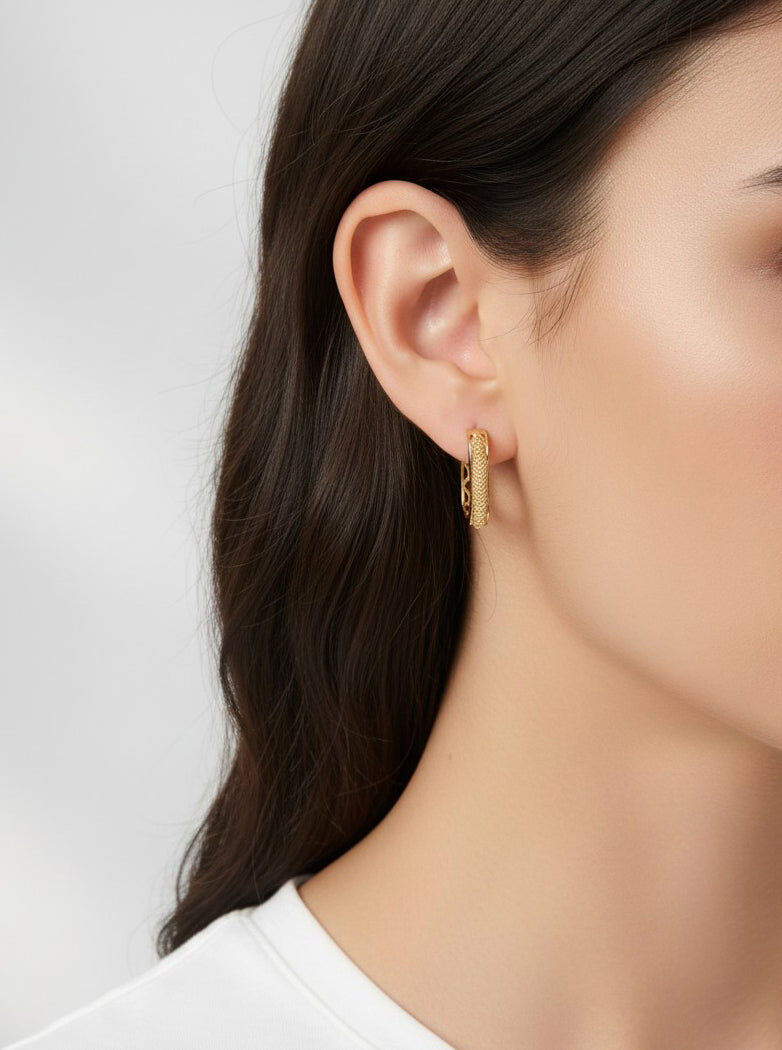 14K Gold-Dipped Openwork Rectangle Hoops