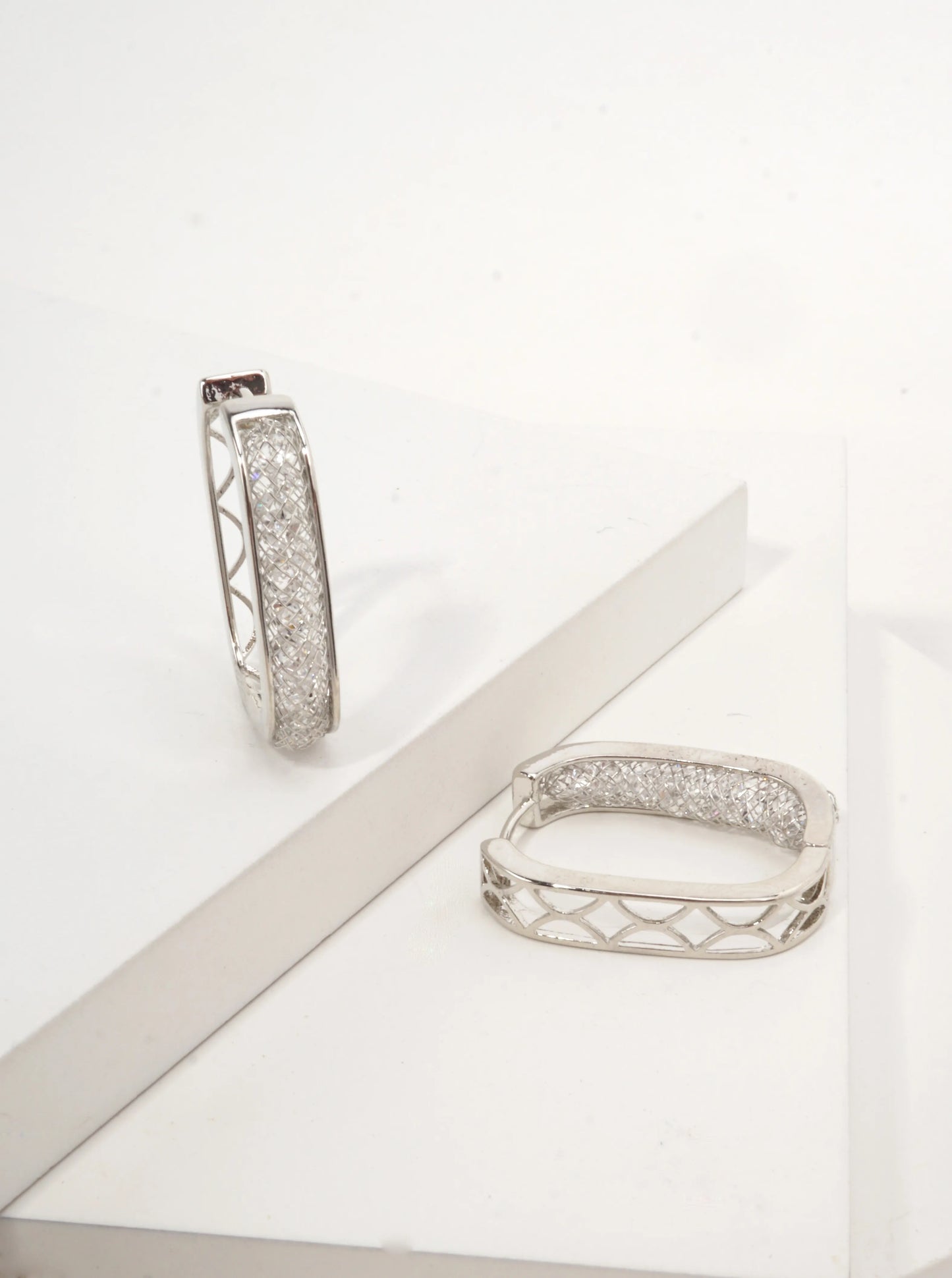 14K Gold-Dipped Openwork Rectangle Hoops