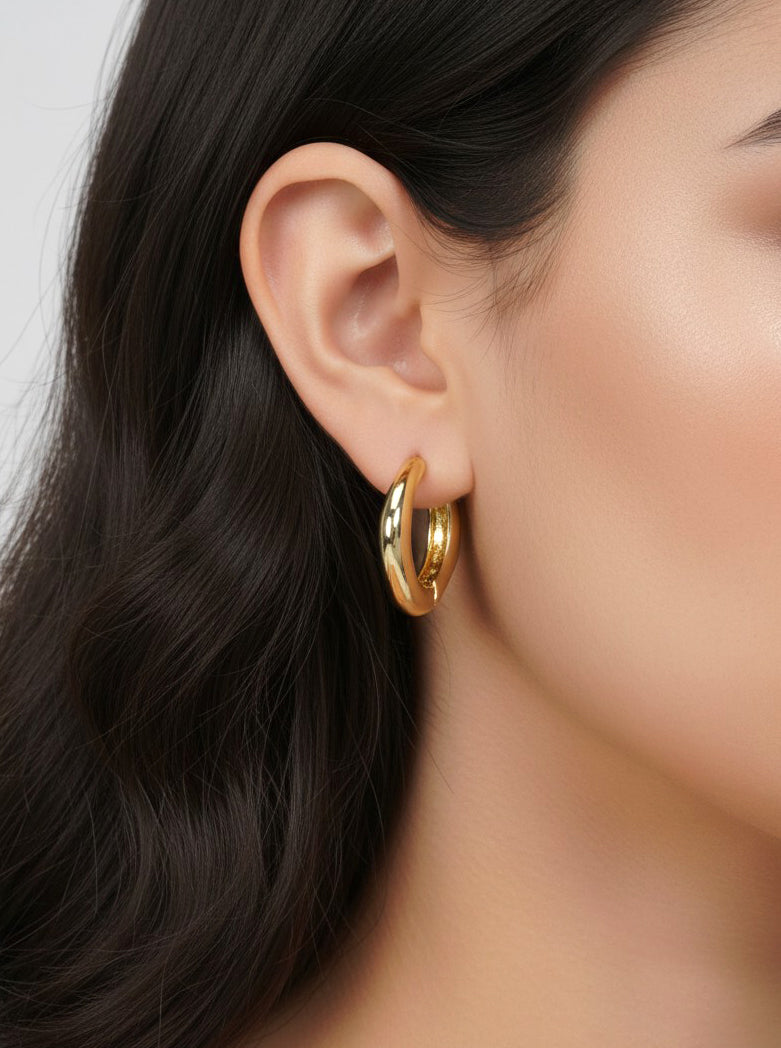 14K Gold-Dipped Oval Huggie Hoop Earrings
