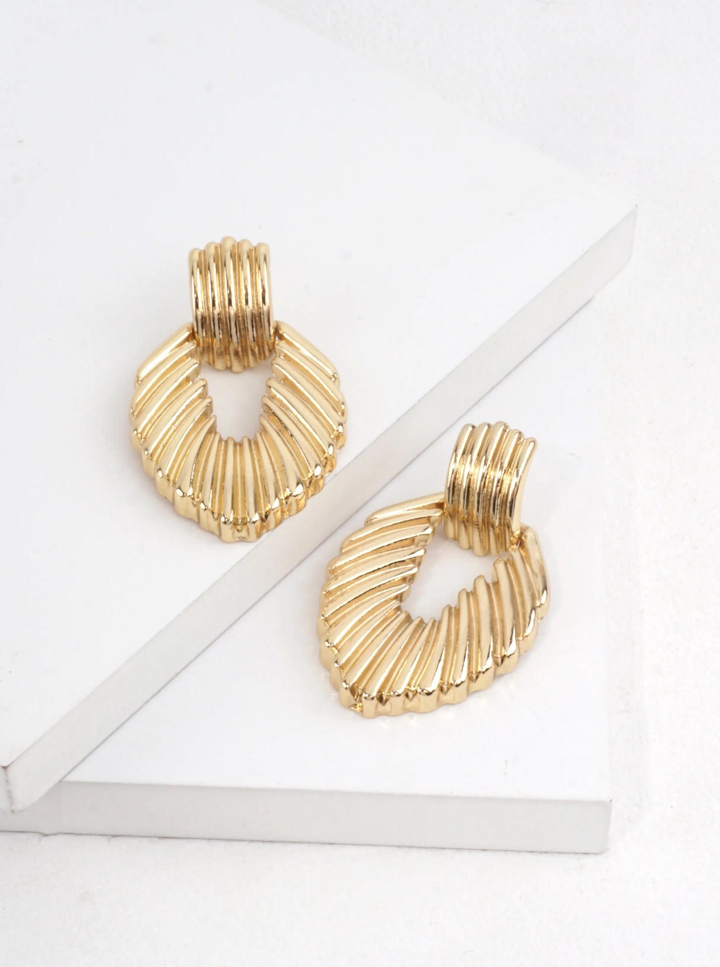 14K Gold-Dipped Ribbed Open Dangle Earrings