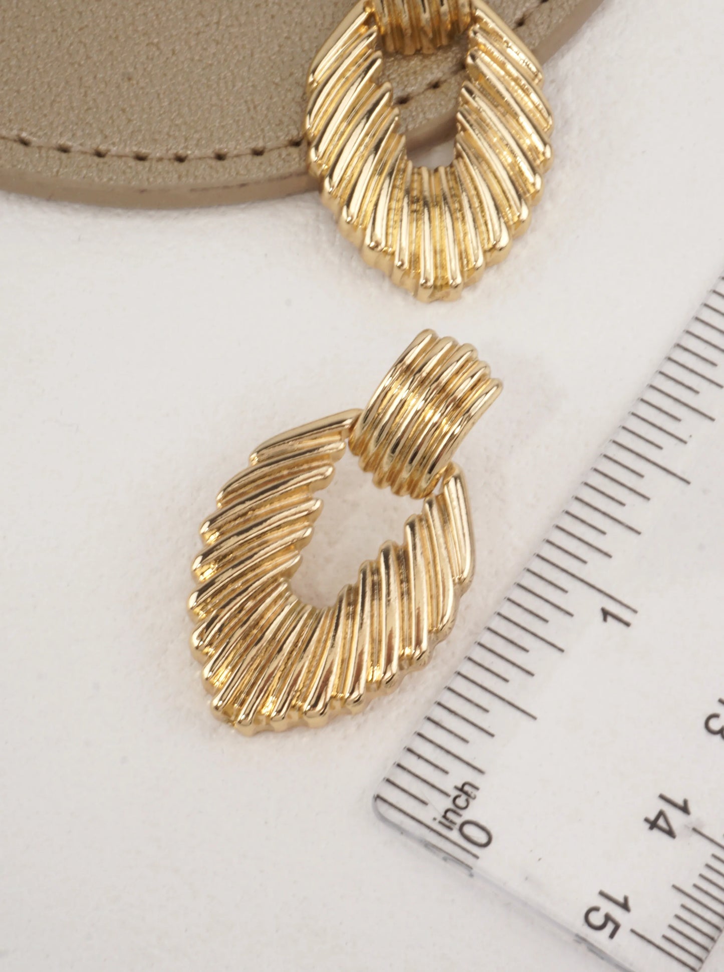 14K Gold-Dipped Ribbed Open Dangle Earrings