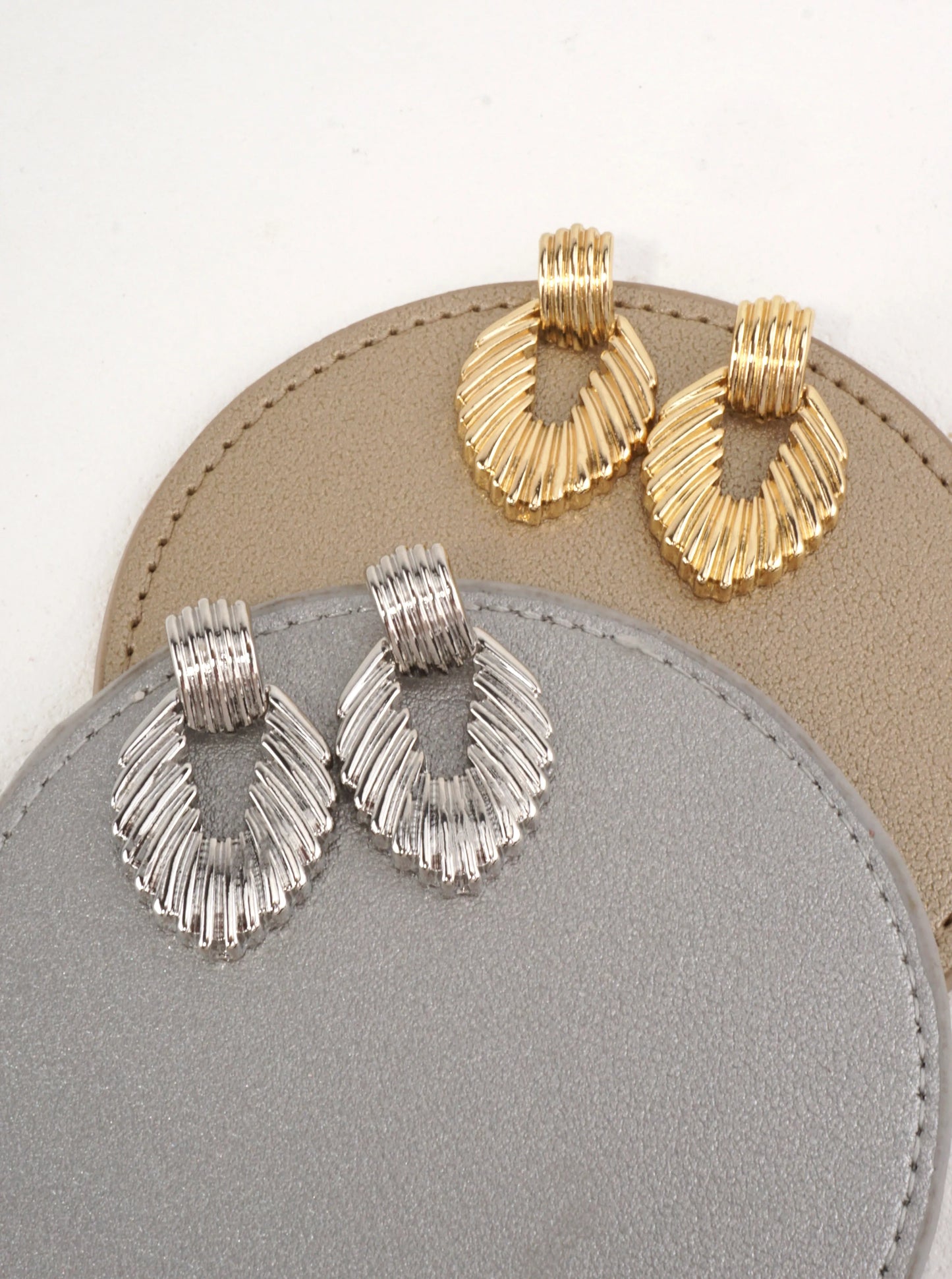 14K Gold-Dipped Ribbed Open Dangle Earrings