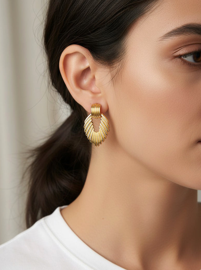 14K Gold-Dipped Ribbed Open Dangle Earrings