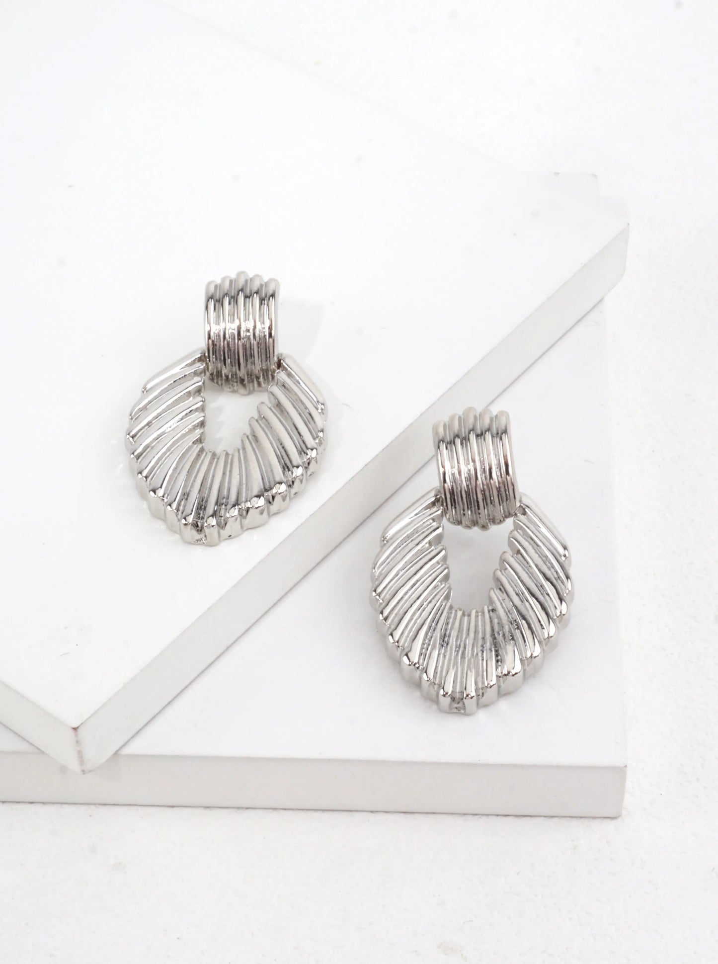 14K Gold-Dipped Ribbed Open Dangle Earrings