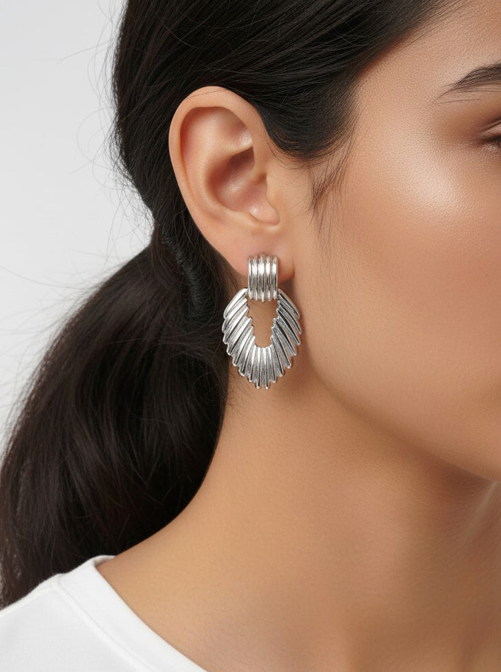 14K Gold-Dipped Ribbed Open Dangle Earrings