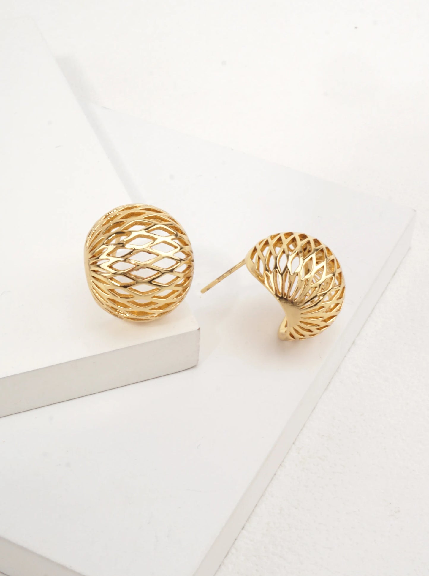 14K Gold-Dipped Openwork Dome Stud Earrings