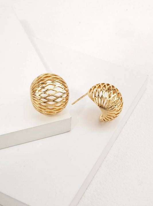 14K Gold-Dipped Openwork Dome Stud Earrings