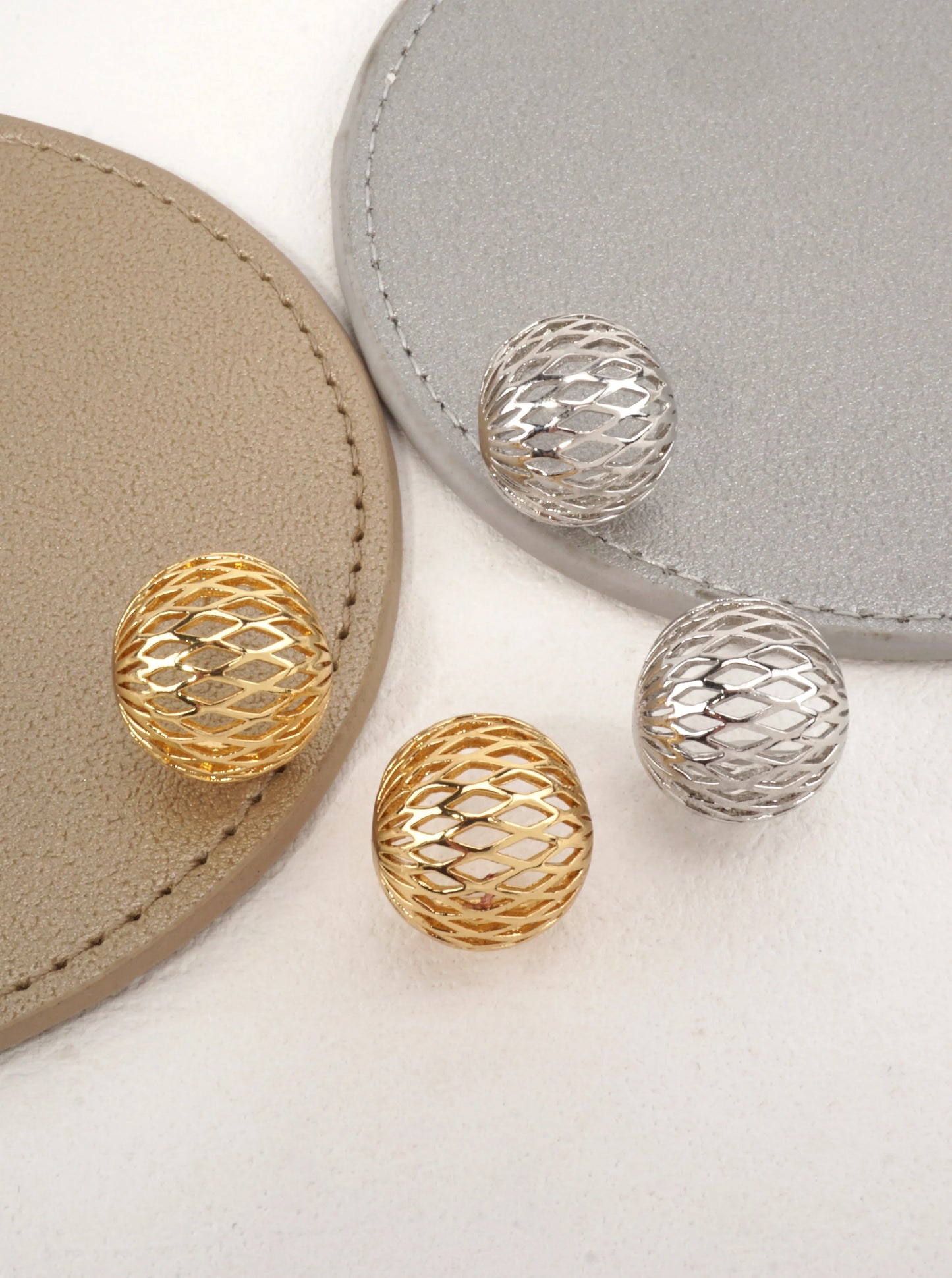 14K Gold-Dipped Openwork Dome Stud Earrings