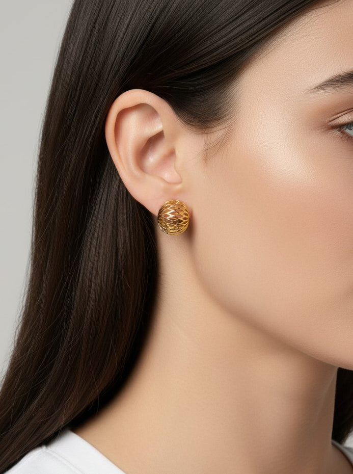 14K Gold-Dipped Openwork Dome Stud Earrings