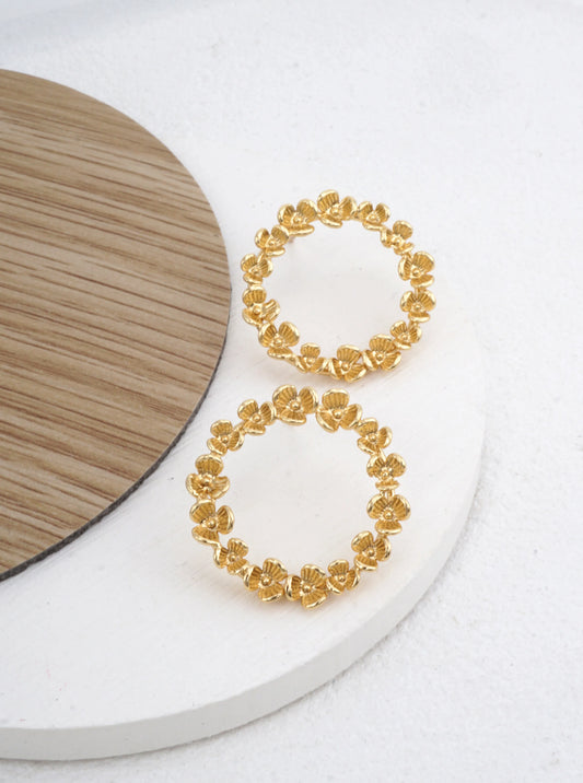 14K Gold-Dipped Floral Hoop Earrings