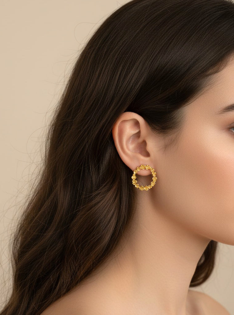 14K Gold-Dipped Floral Hoop Earrings