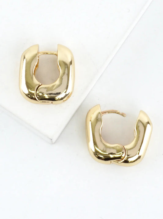 Geometric Polished Square Huggie Hoop Earrings