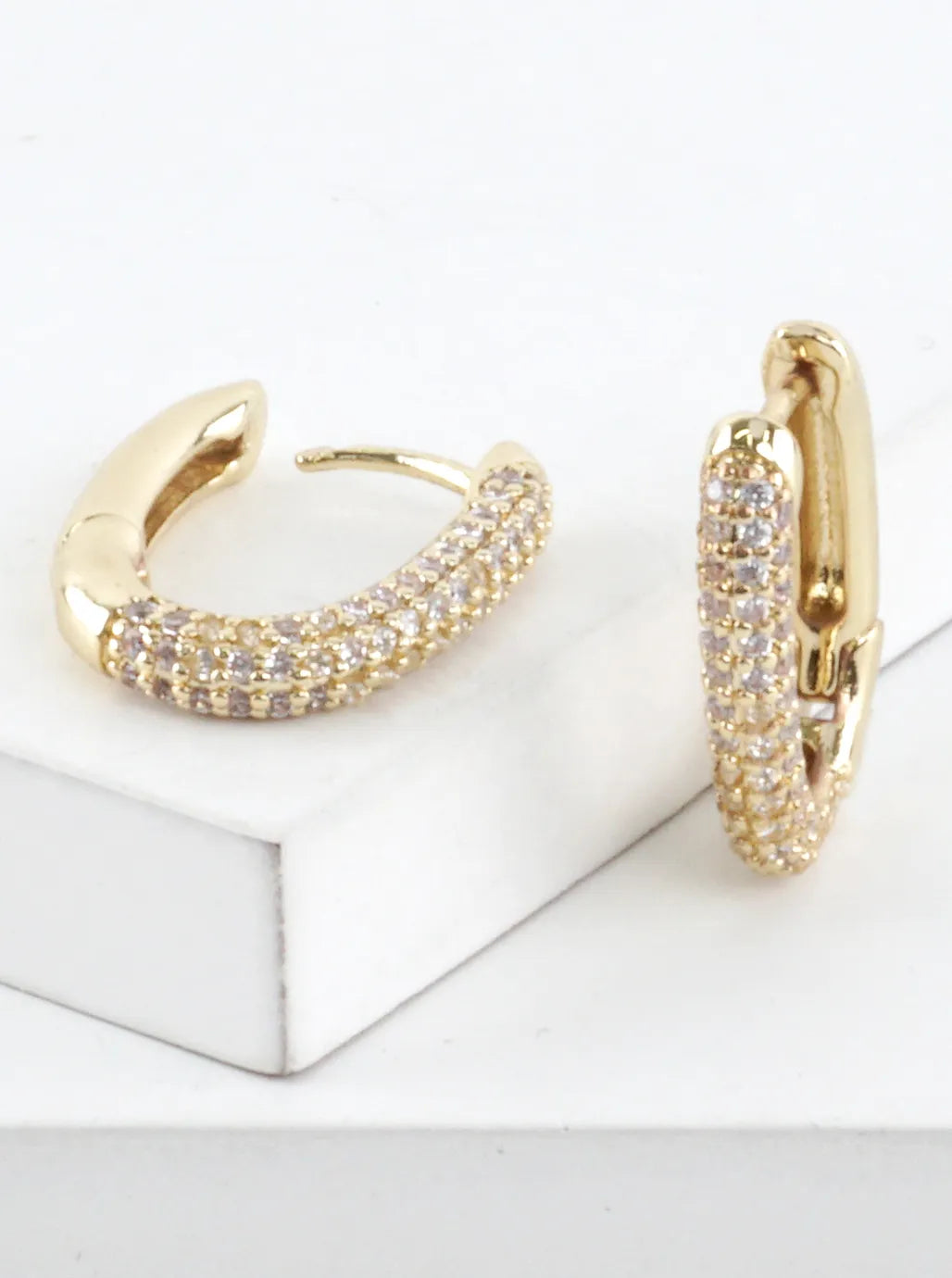 Rectangular Pave Cubic Zirconia Hoop Earrings