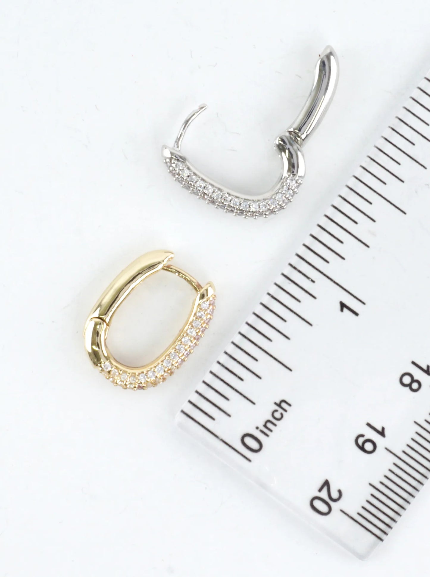 Rectangular Pave Cubic Zirconia Hoop Earrings