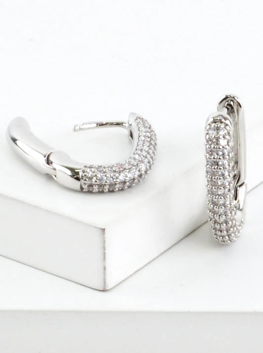 Rectangular Pave Cubic Zirconia Hoop Earrings