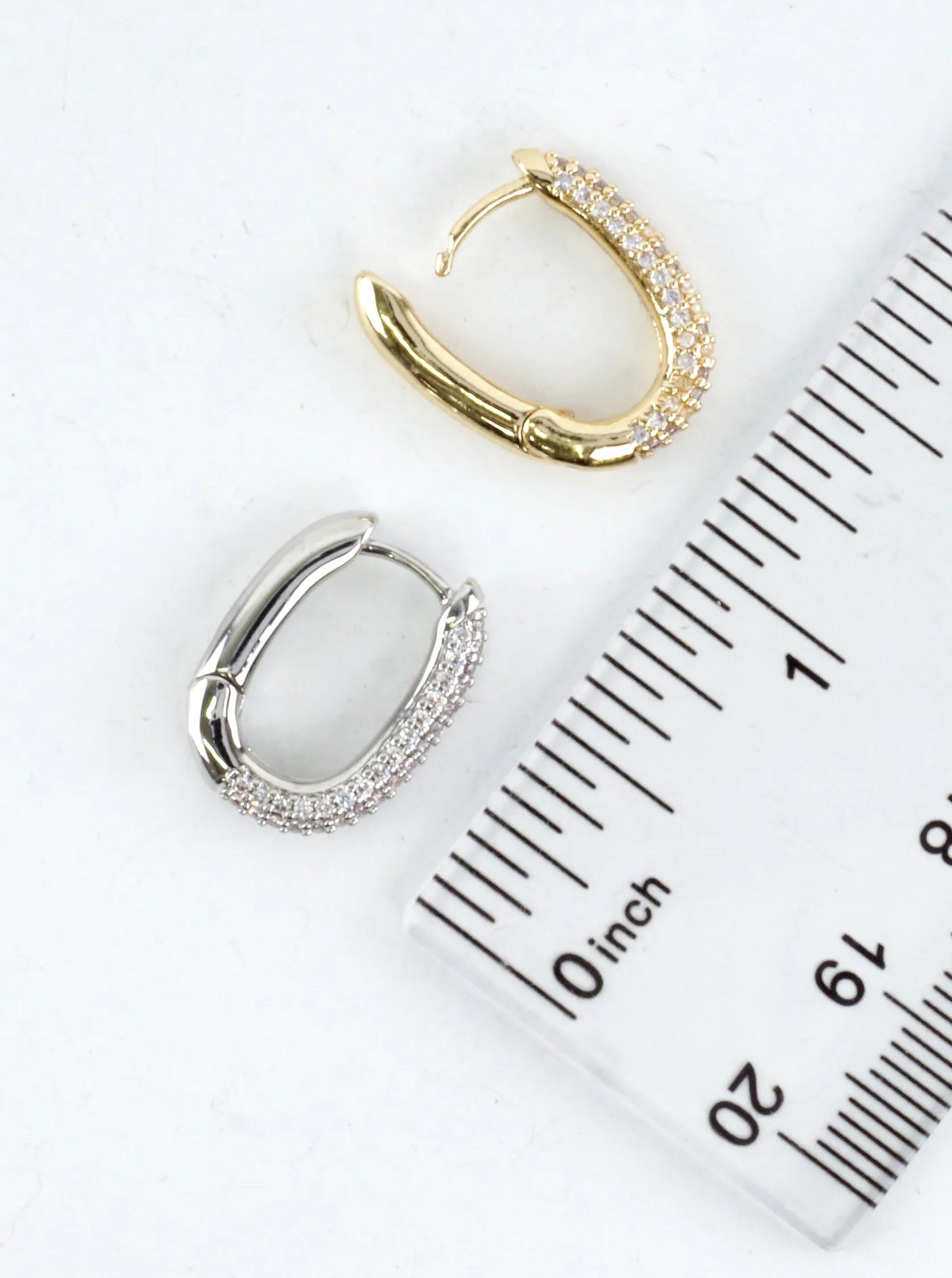 Rectangular Pave Cubic Zirconia Hoop Earrings