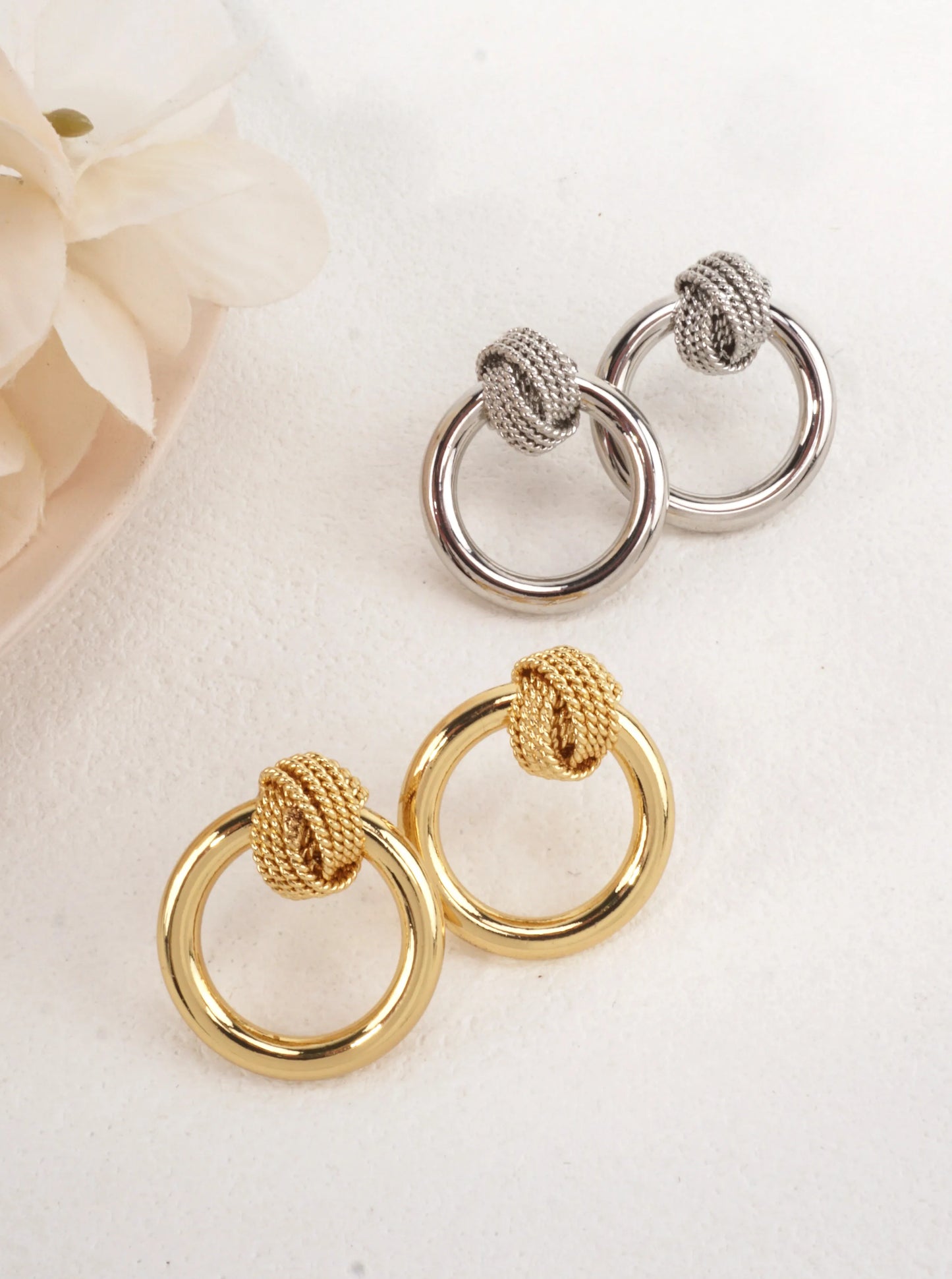 14K Gold-Dipped Textured Knot Drop Earrings