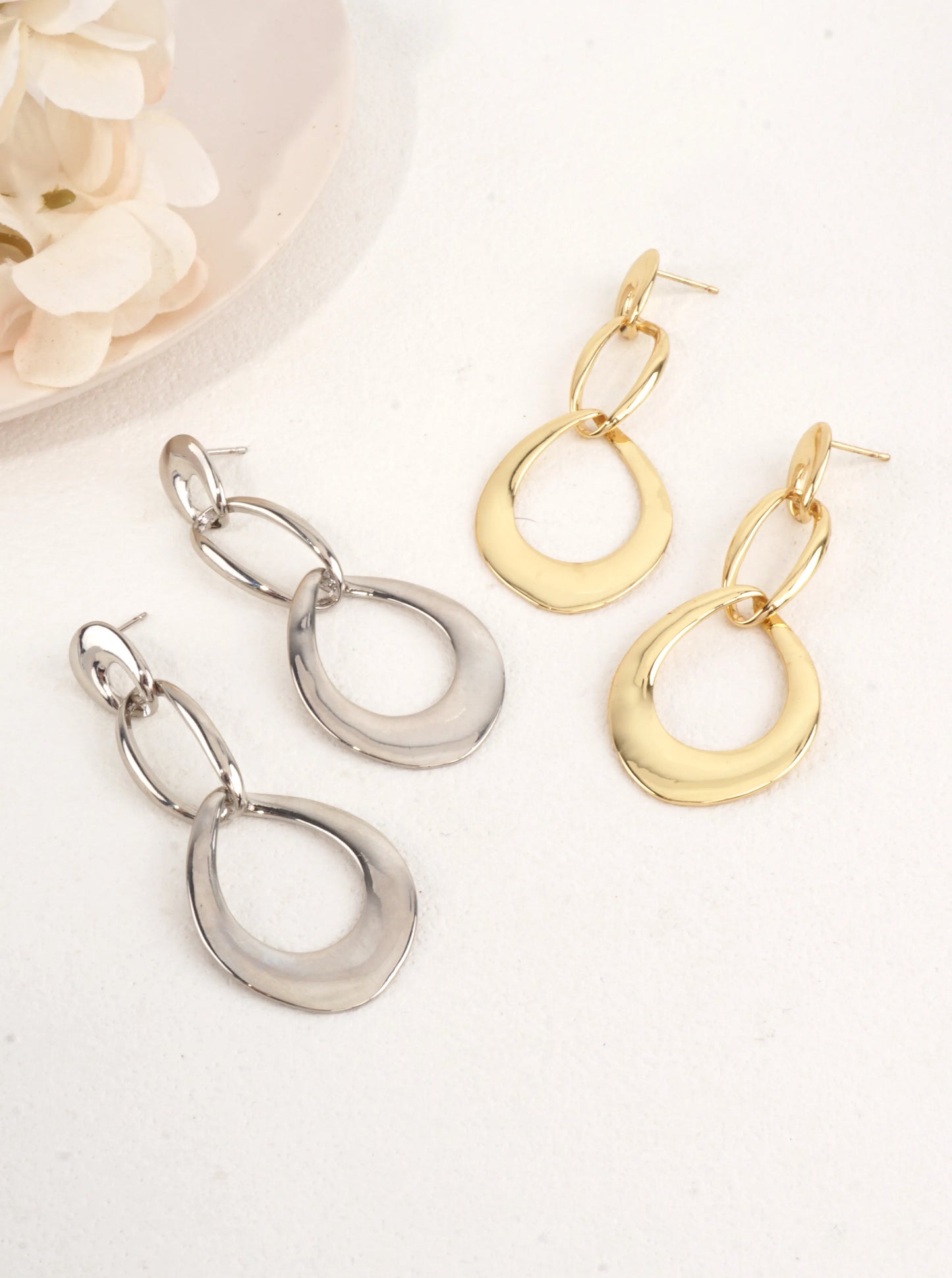14K Gold-Dipped Organic Link Dangle Earrings
