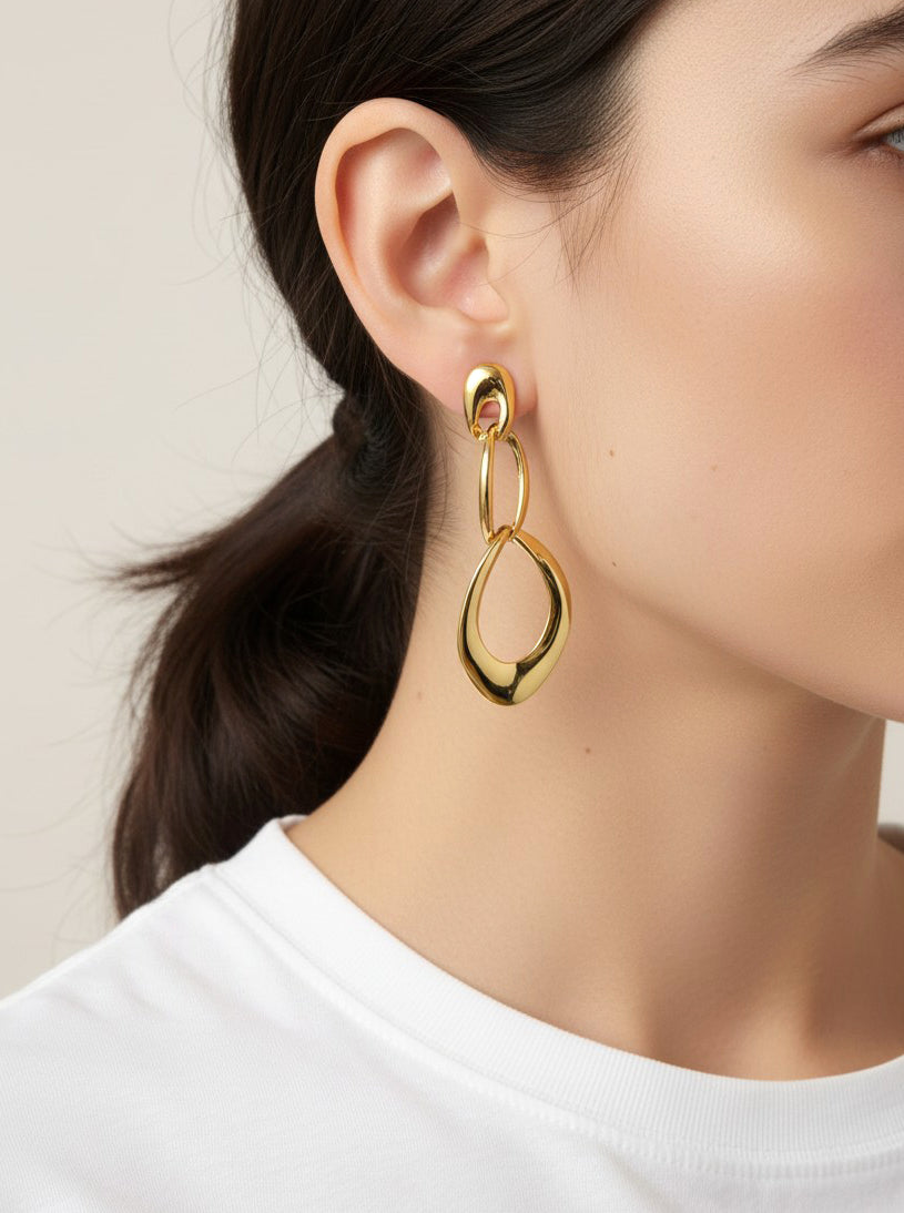14K Gold-Dipped Organic Link Dangle Earrings
