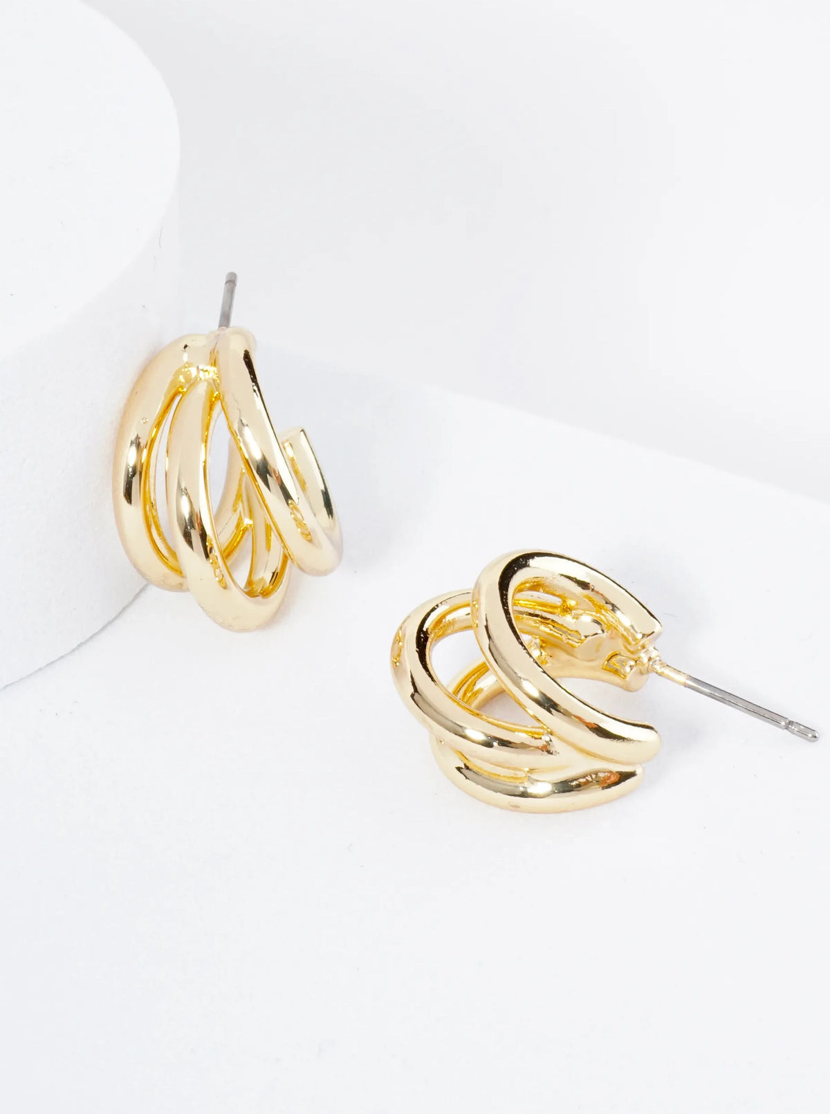 Gold Plated Triple Hoop Huggie Earring