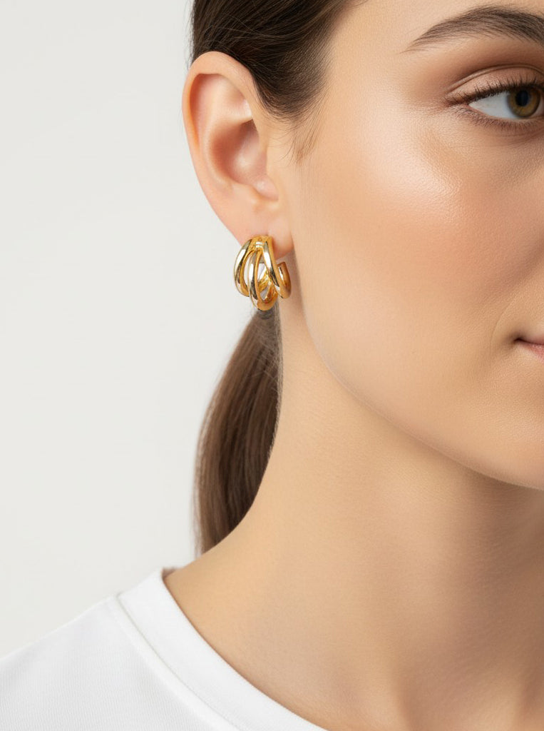 Gold Plated Triple Hoop Huggie Earring