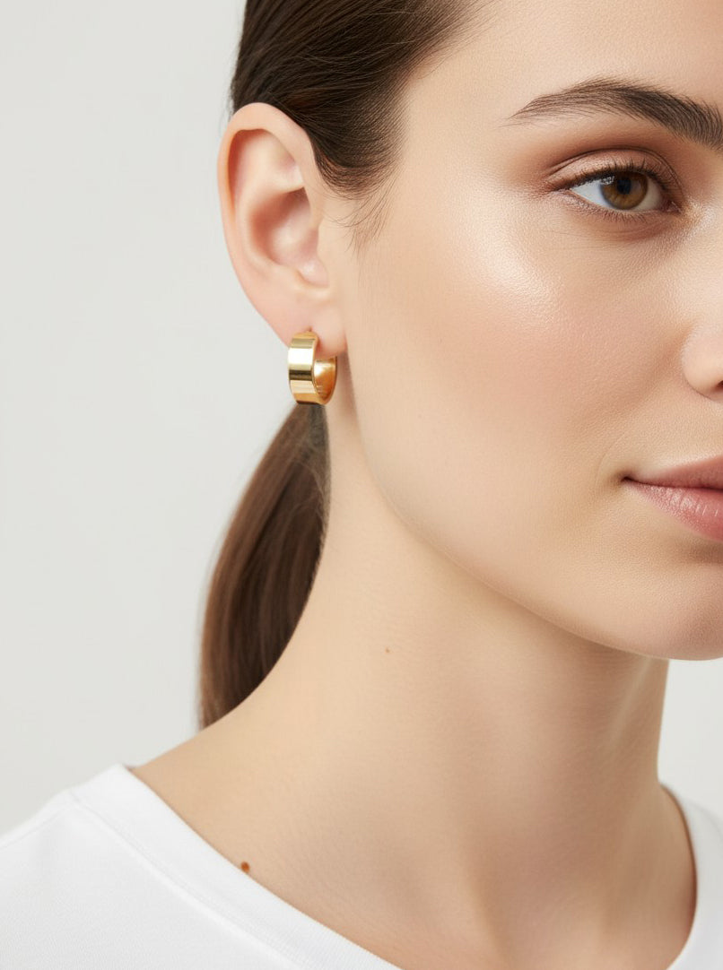 Gold Plated Wide Hoop Earring