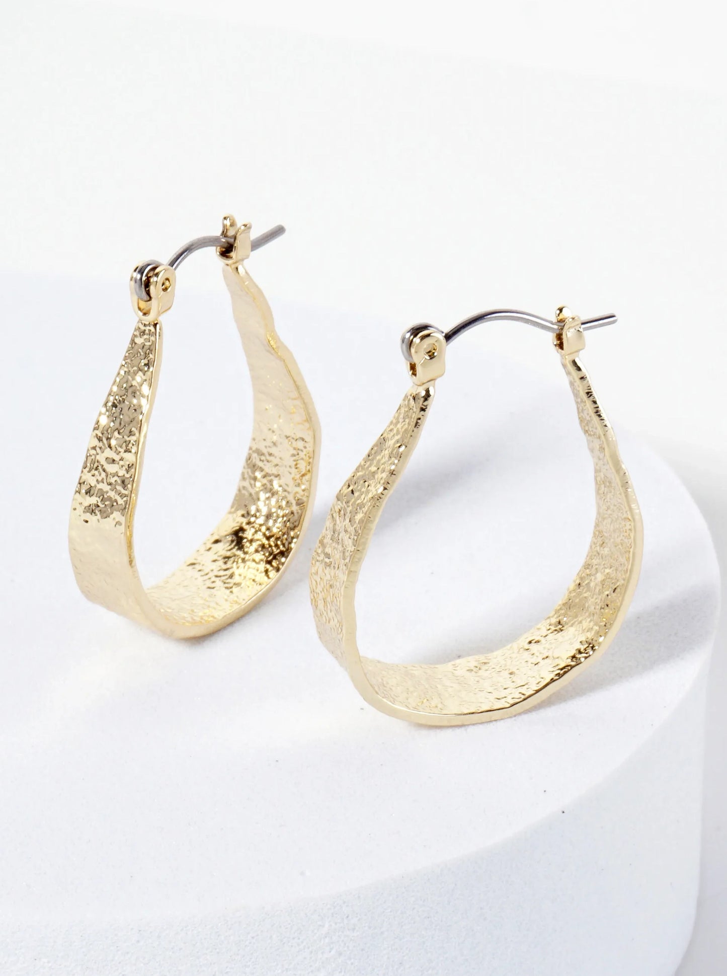 Gold Plated Textured Teardrop Hoop Earring