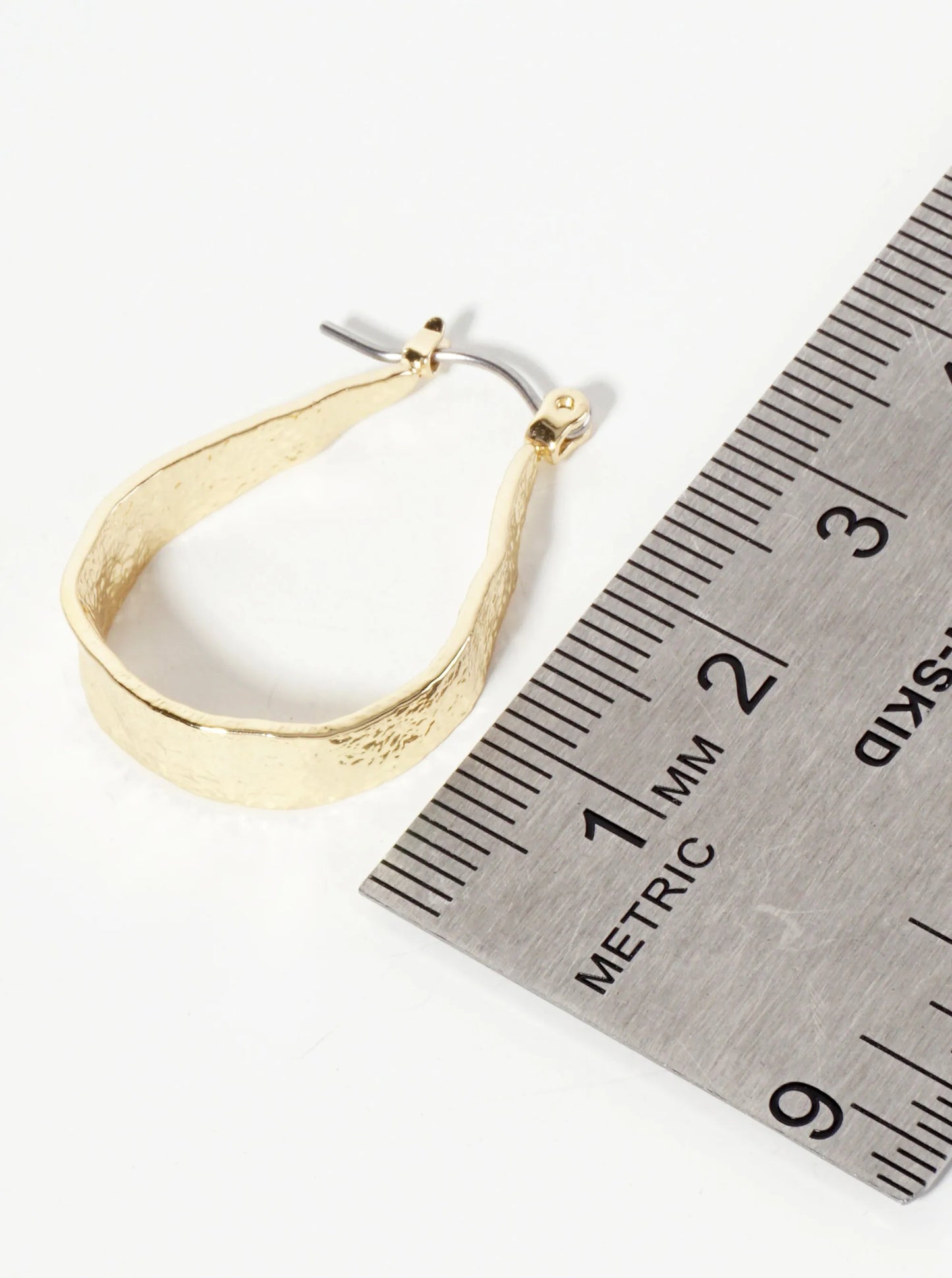 Gold Plated Textured Teardrop Hoop Earring