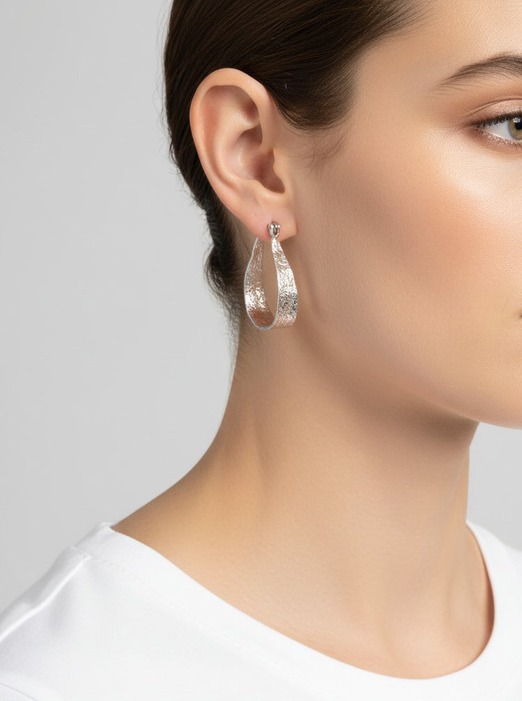 Gold Plated Textured Teardrop Hoop Earring