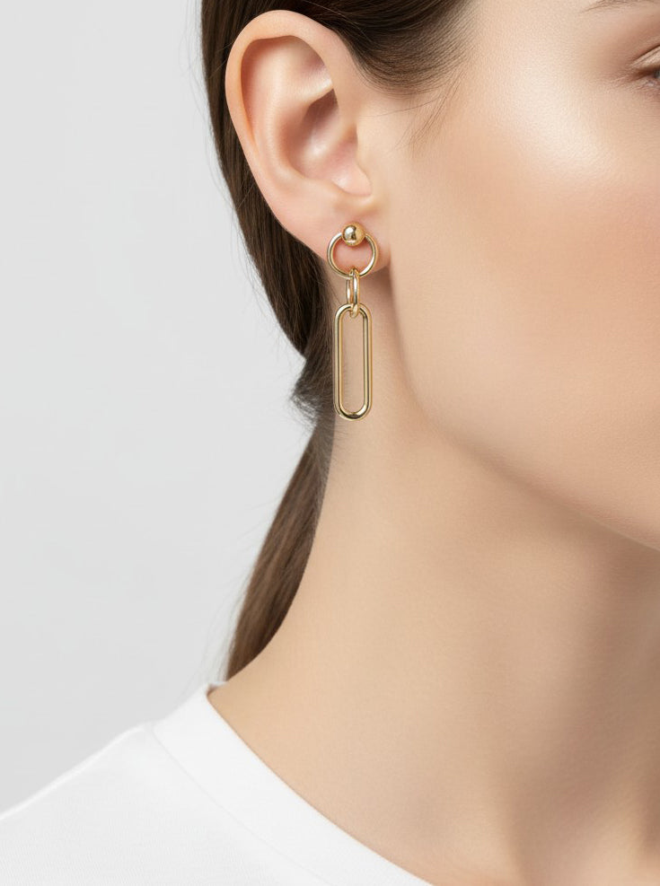 Gold Plated Oval Link Chain Drop Earring