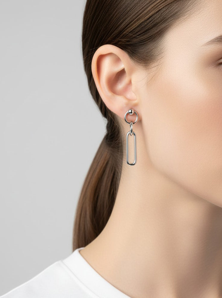 Gold Plated Oval Link Chain Drop Earring