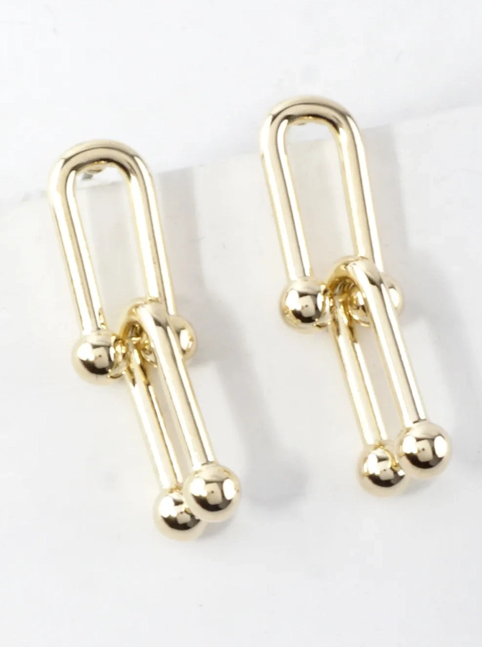 Gold Plated Horseshoe Chain Drop Earring